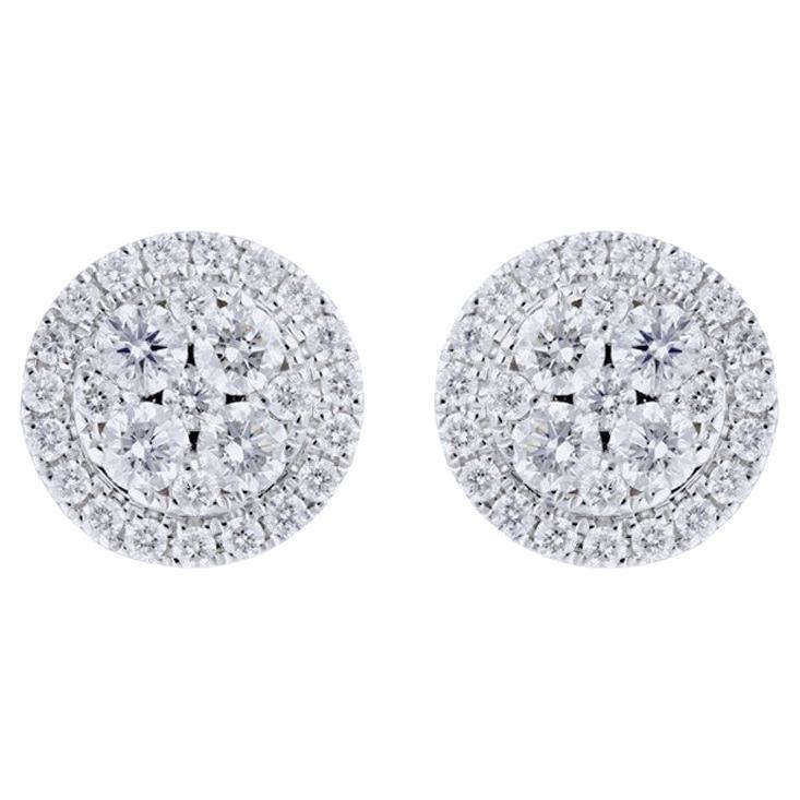 Moonlight Round Cluster Earring Stud: 0.8 Carat Diamonds in 14K White Gold