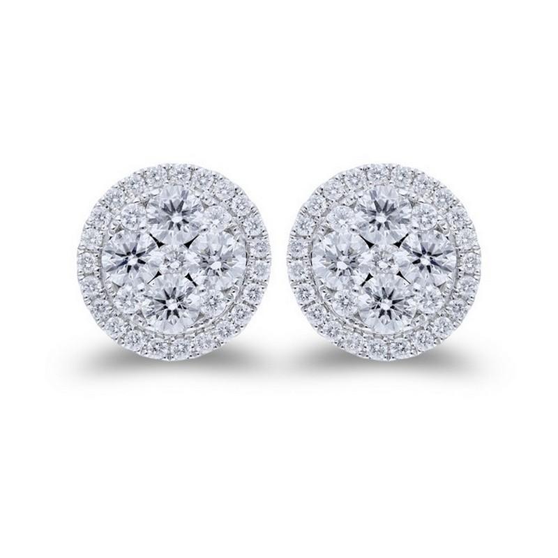 Diamond Total Carat Weight: Immerse yourself in the allure of the Moonlight Round Cluster Earring Studs, featuring an impressive total of 1.75 carats of diamonds. This pair is adorned with a meticulously arranged cluster of 70 round diamonds, each