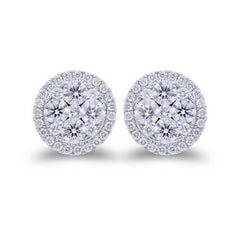 Clous d'oreilles grappes rondes Moonlight : diamants de 1,75 carat en or blanc 14 carats