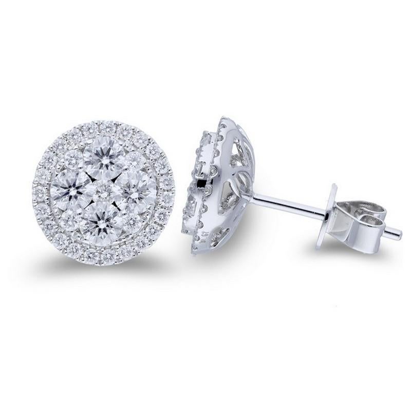 Modern Moonlight Round Cluster Earring Stud: 1.75 Carat Diamonds in 14K White Gold For Sale