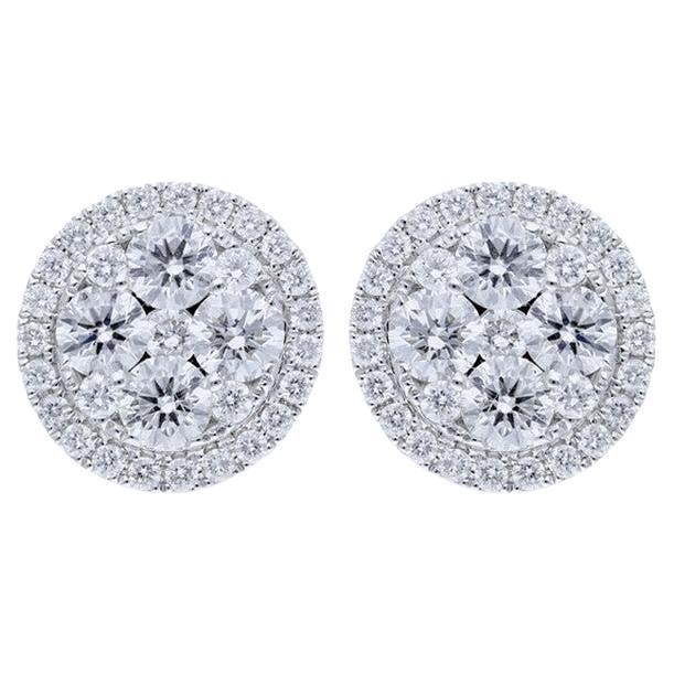 Moonlight Round Cluster Earring Stud: 1.75 Carat Diamonds in 14K White Gold For Sale