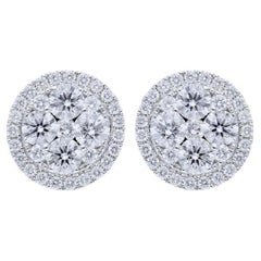 Clous d'oreilles grappes rondes Moonlight : diamants de 1,75 carat en or blanc 14 carats