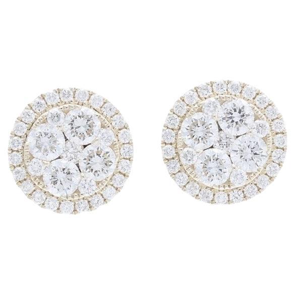 Moonlight Round Cluster Earring Stud: 1.75 Carat Diamonds in 14K Yellow Gold For Sale