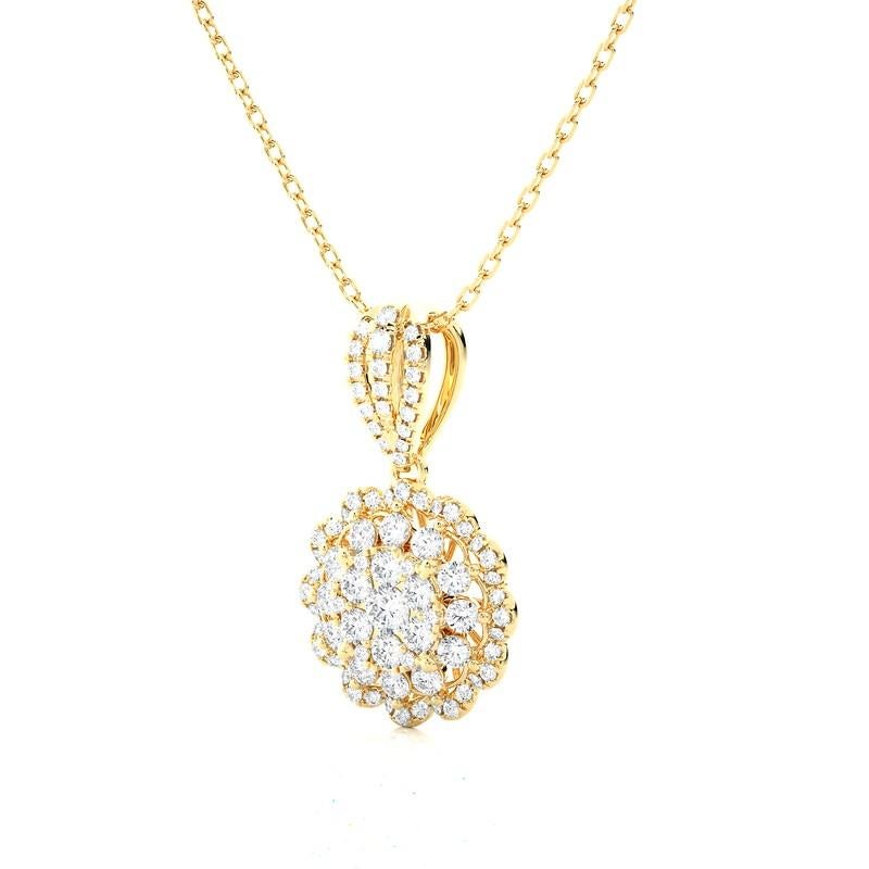 Modern Moonlight Round Cluster Pendant: 6/7 Carat Diamonds in 14k Yellow Gold For Sale