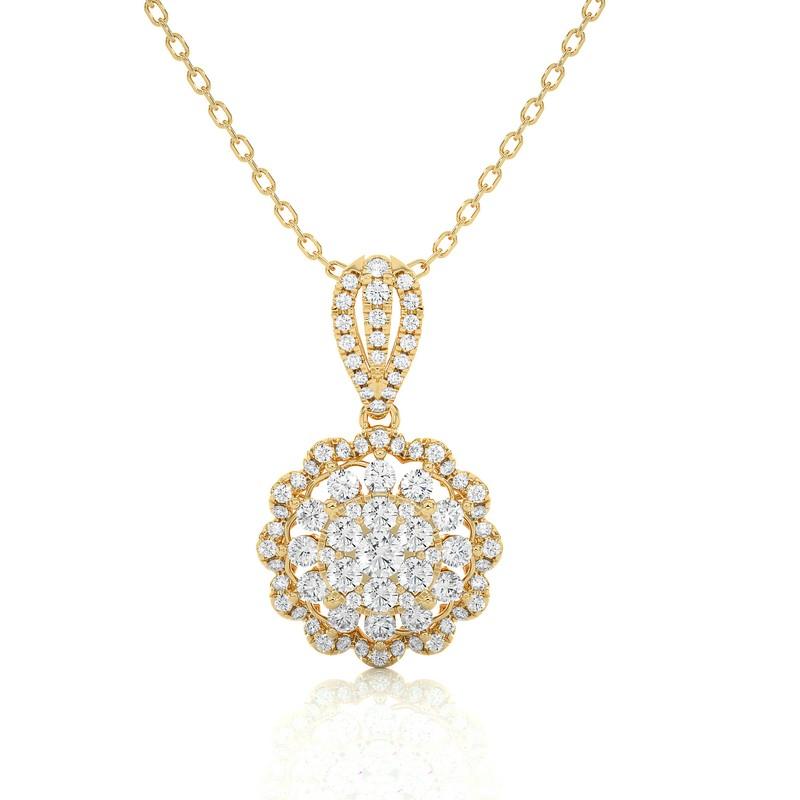 Round Cut Moonlight Round Cluster Pendant: 6/7 Carat Diamonds in 14k Yellow Gold For Sale