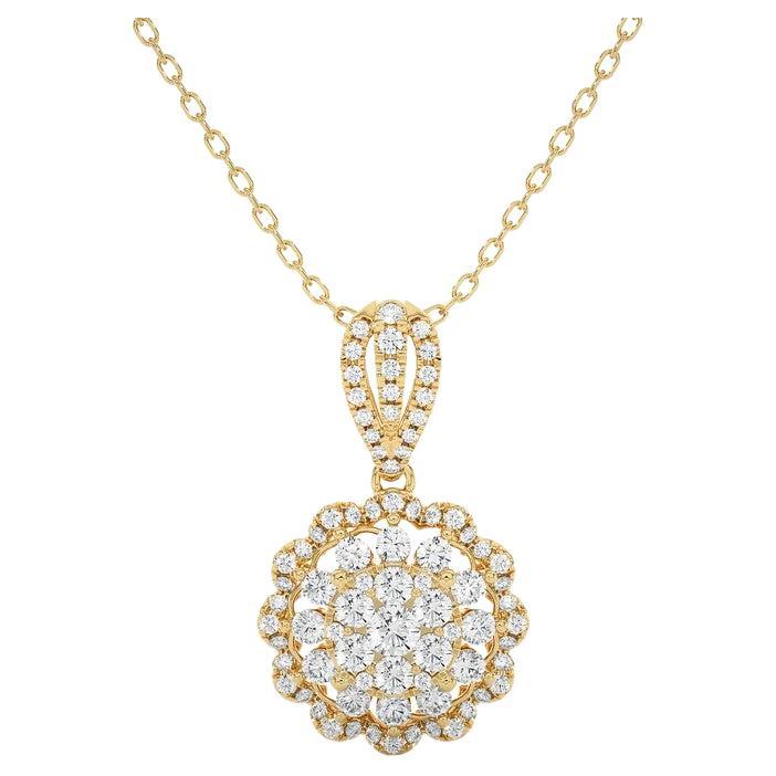 Moonlight Round Cluster Pendant: 6/7 Carat Diamonds in 14k Yellow Gold For Sale