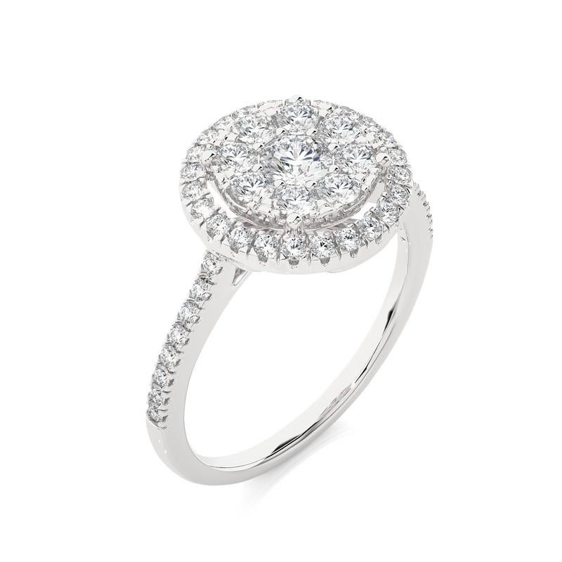 Carat Weight: This captivating moonlight round cluster ring boasts a substantial total carat weight of 1 carats, showcasing a brilliant and radiant sparkle that captures the allure of celestial beauty.

Diamond: The centerpiece of this ring is a
