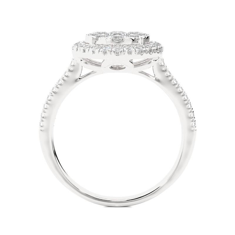 Modern Moonlight Round Cluster Ring: 1 Carat Diamond in 14k White Gold For Sale