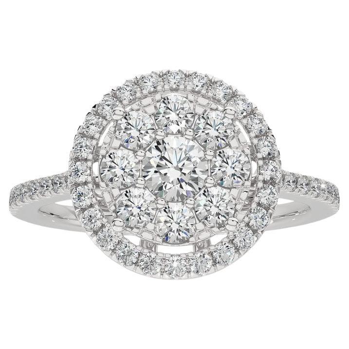 Moonlight Round Cluster Ring: 1 Carat Diamond in 14k White Gold For Sale