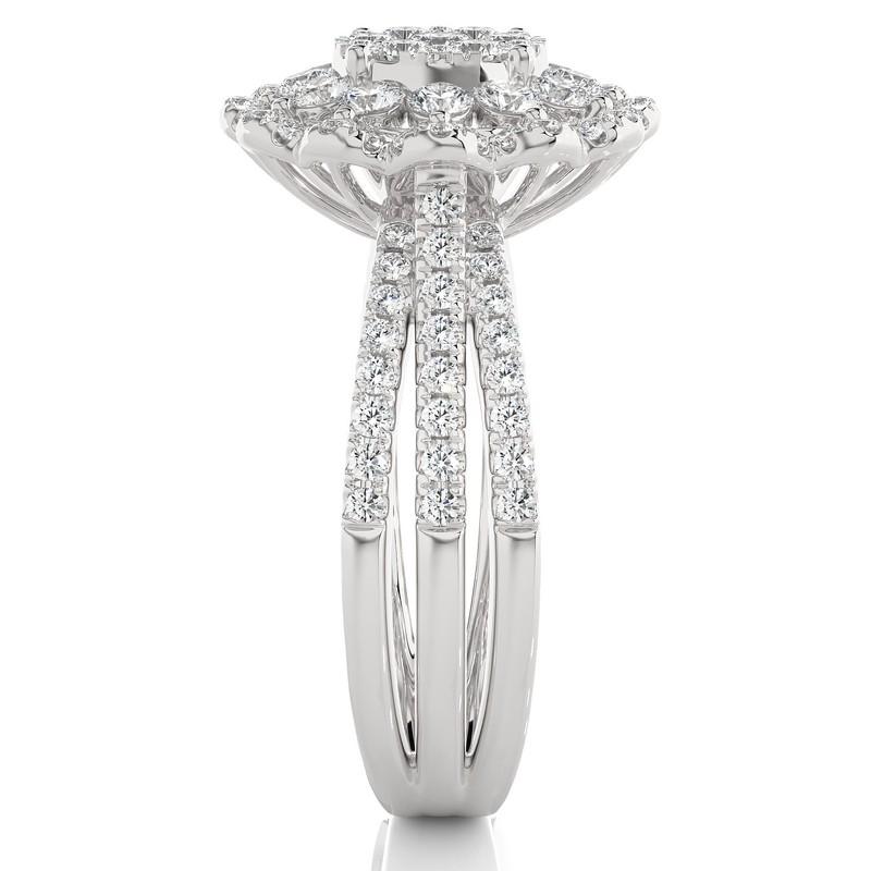 Carat Weight: This captivating moonlight round cluster ring boasts a substantial total carat weight of 1.4 carats, showcasing a brilliant and radiant sparkle that captures the allure of celestial beauty.

Diamond: The centerpiece of this ring is a