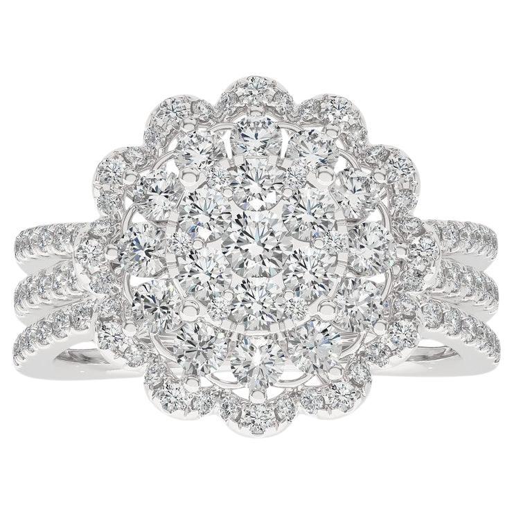 Moonlight Round Cluster Ring: 1.4 Carat Diamond in 14K White Gold For Sale