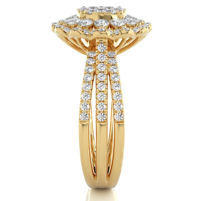 Round Cut Moonlight Round Cluster Ring: 1.4 Carat Diamond in 14K Yellow Gold For Sale