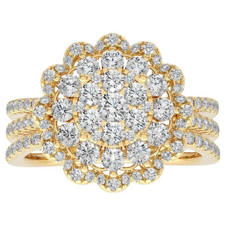 Moonlight Round Cluster Ring: 1.4 Carat Diamond in 14K Yellow Gold For Sale