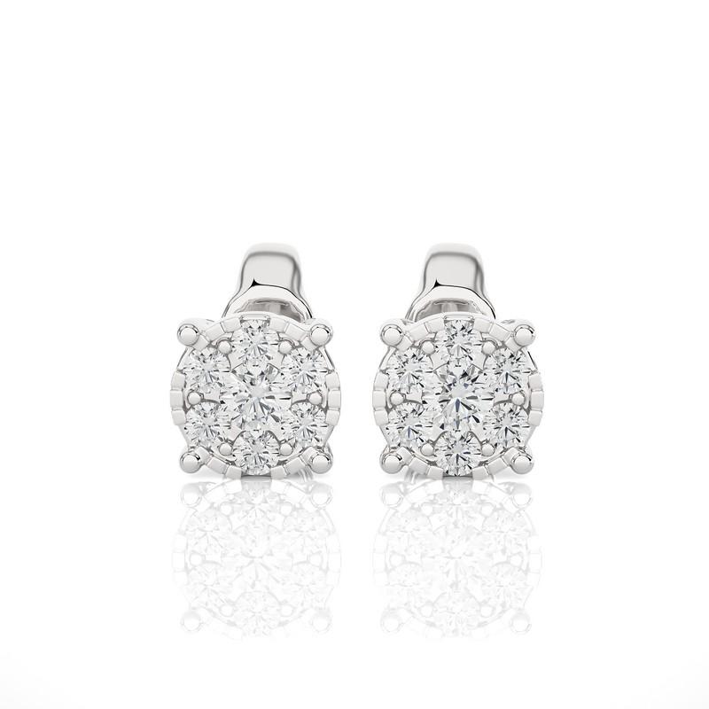 Moonlight Round Cluster Stud Earrings: 0.27 Carat Diamonds in 14k White Gold In New Condition For Sale In New York, NY