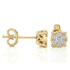 Moonlight Round Cluster Stud Earrings: 0.27 Carat Diamonds in 14k Yellow Gold