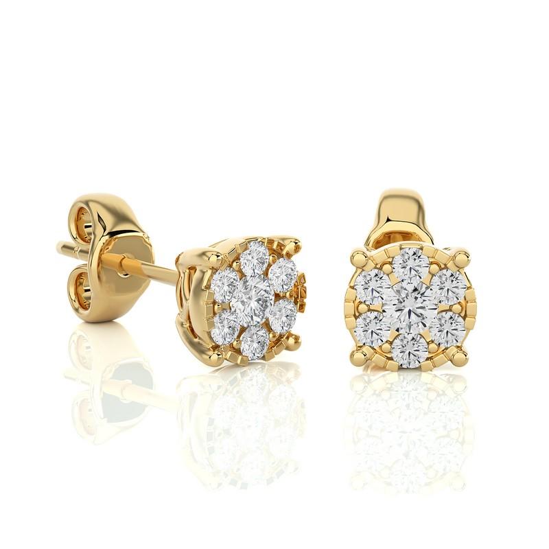 Modern Moonlight Round Cluster Stud Earrings: 0.27 Carat Diamonds in 14k Yellow Gold For Sale