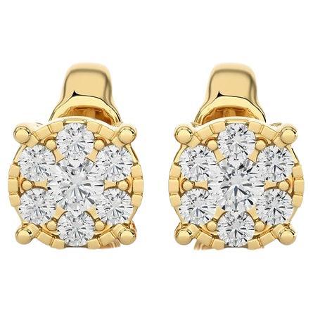 Moonlight Round Cluster Stud Earrings: 0.27 Carat Diamonds in 14k Yellow Gold For Sale