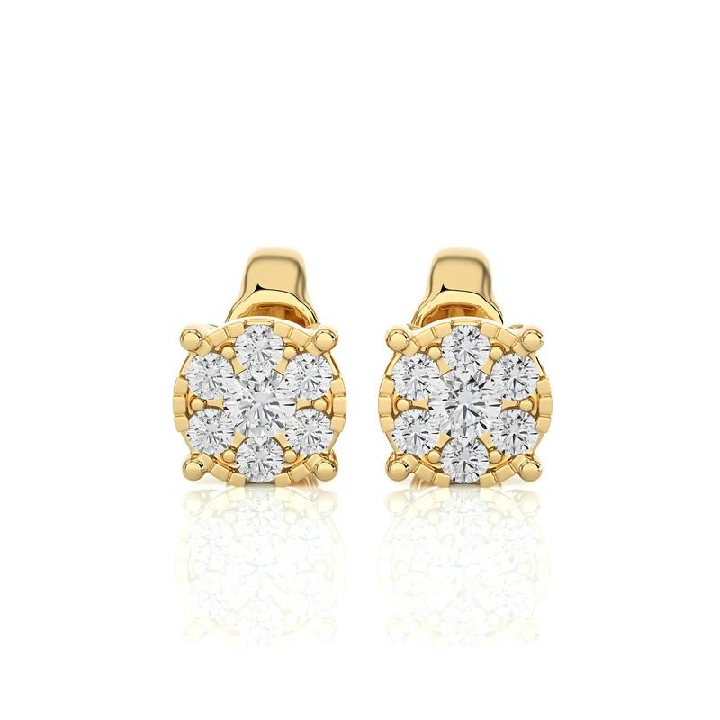 Round Cut Moonlight Round Cluster Stud Earrings: 0.27 Carat Diamonds in 18k Yellow Gold For Sale