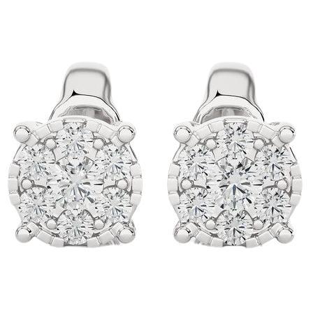 Moonlight Round Cluster Stud Earrings: 0.3 Carat Diamonds in 14k White Gold
