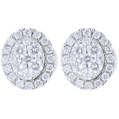Moonlight Oval Cluster Stud Earrings: 0.36 Carat Diamonds in 14K White Gold