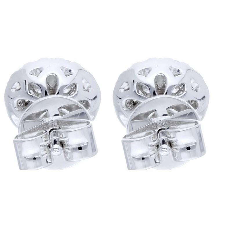 Round Cut Moonlight Oval Cluster Stud Earrings: 0.36 Carat Diamonds in 14K White Gold For Sale