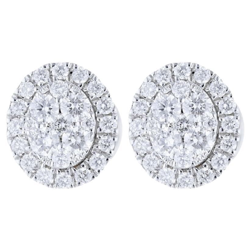 Moonlight Oval Cluster Stud Earrings: 0.36 Carat Diamonds in 14K White Gold For Sale