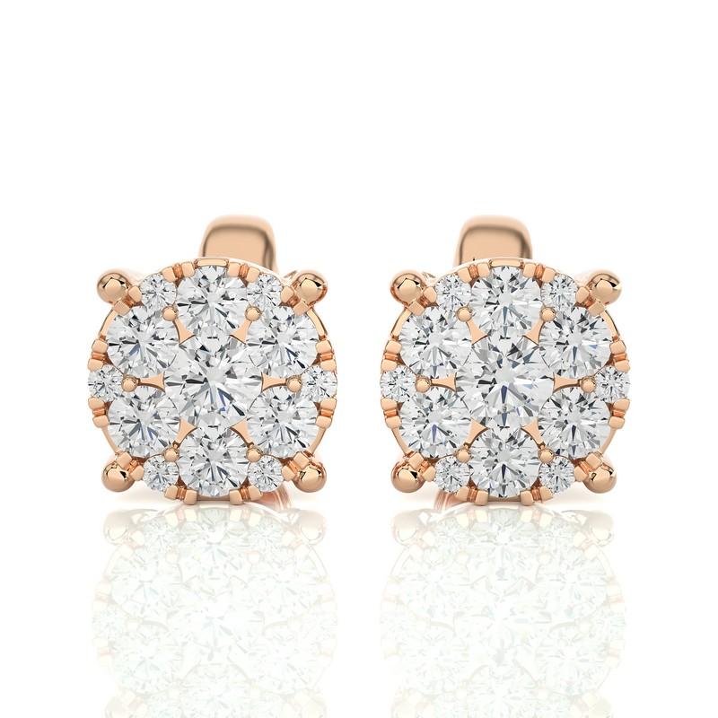 Round Cut Moonlight Round Cluster Stud Earrings: 0.45 Carat Diamonds in 14k Rose Gold For Sale