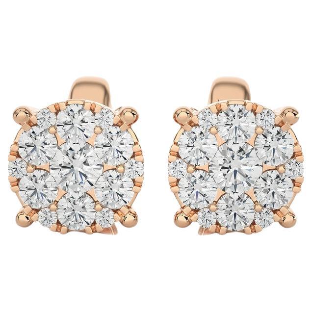Moonlight Round Cluster Stud Earrings: 0.45 Carat Diamonds in 14k Rose Gold For Sale