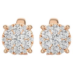 Moonlight Round Cluster Stud Earrings: 0.45 Carat Diamonds in 14k Rose Gold