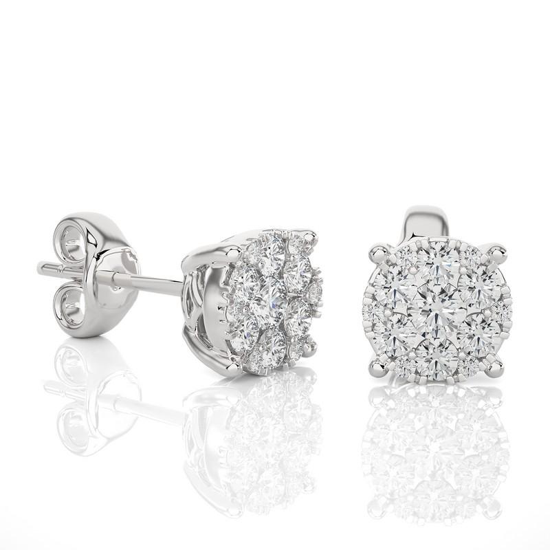 Carat Weight: These exquisite stud earrings boast a total carat weight of 0.45 carats, promising a delicate yet captivating sparkle.

Diamonds: Each earring features a meticulous arrangement of 26 excellent round diamonds, selected for their