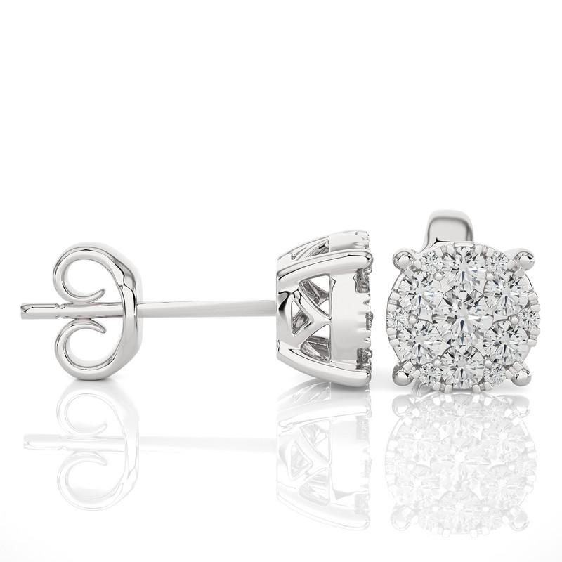 Modern Moonlight Round Cluster Stud Earrings: 0.45 Carat Diamonds in 14k White Gold For Sale