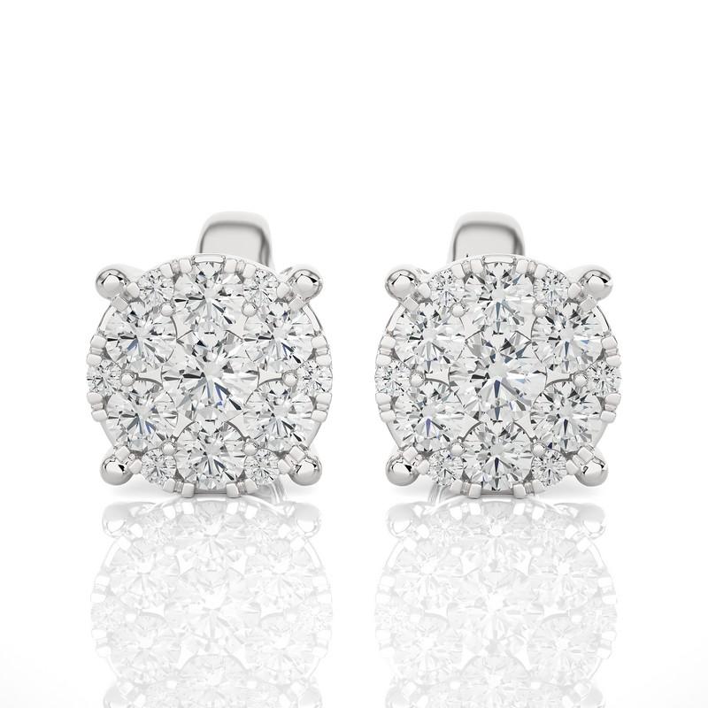 Round Cut Moonlight Round Cluster Stud Earrings: 0.45 Carat Diamonds in 14k White Gold For Sale