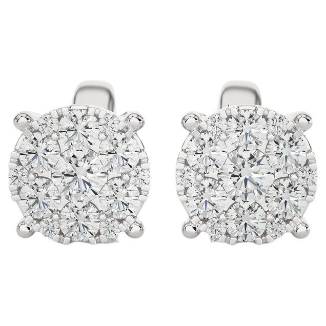 Moonlight Round Cluster Stud Earrings: 0.45 Carat Diamonds in 14k White Gold