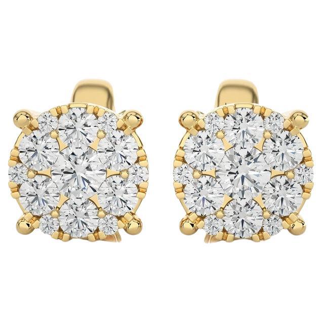 Moonlight Round Cluster Stud Earrings: 0.45 Carat Diamonds in 14k Yellow Gold For Sale
