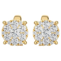 Moonlight Round Cluster Stud Earrings: 0.45 Carat Diamonds in 14k Yellow Gold