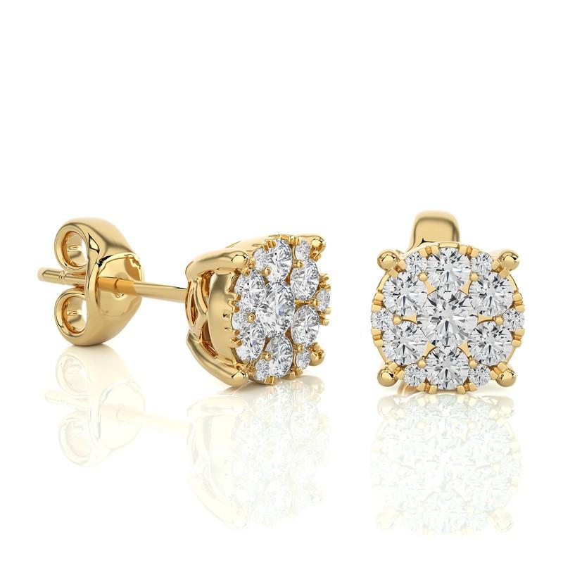 Carat Weight: These exquisite stud earrings boast a total carat weight of 0.45 carats, promising a delicate yet captivating sparkle.

Diamonds: Each earring features a meticulous arrangement of 26 excellent round diamonds, selected for their