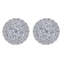 Moonlight Round Cluster Stud Earrings: 0.59 Carat Diamonds in 14K White Gold