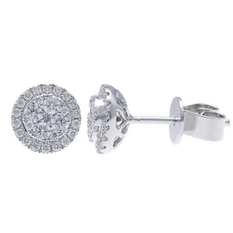 Round Cut Moonlight Round Cluster Stud Earrings: 0.59 Carat Diamonds in 14K White Gold For Sale