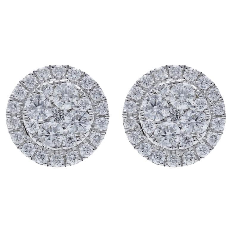 Moonlight Round Cluster Stud Earrings: 0.59 Carat Diamonds in 14K White Gold For Sale