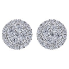 Moonlight Round Cluster Stud Earrings: 0.59 Carat Diamonds in 14K White Gold