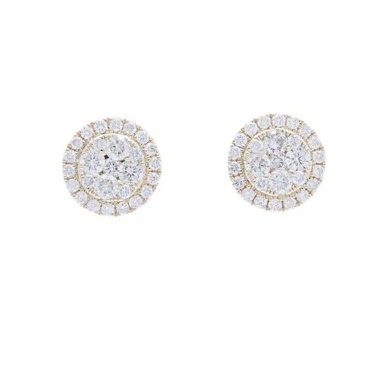 Diamond Total Carat Weight: These exquisite stud earrings boast a total carat weight of 0.59 carats, featuring a cluster of 54 round diamonds meticulously arranged for maximum brilliance.

Diamonds: The earrings are adorned with a stunning array of