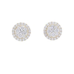Moonlight Round Cluster Stud Earrings: 0.59 Carat Diamonds in 14K Yellow Gold