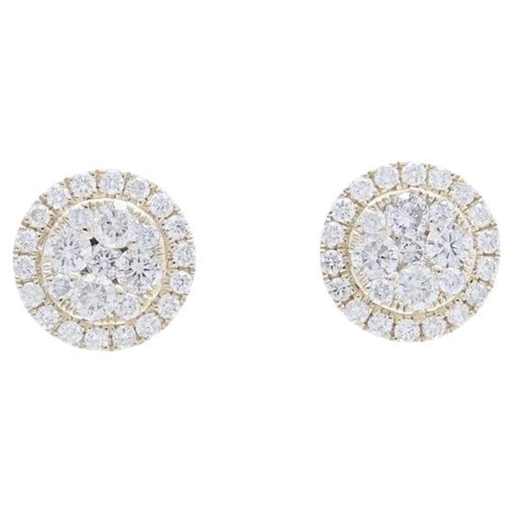 Moonlight Round Cluster Stud Earrings: 0.59 Carat Diamonds in 14K Yellow Gold For Sale