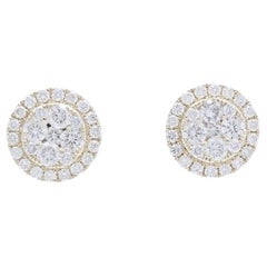 Moonlight Round Cluster Stud Earrings: 0.59 Carat Diamonds in 14K Yellow Gold