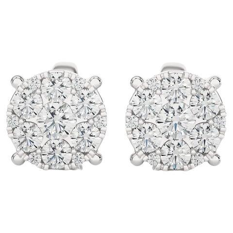 Moonlight Round Cluster Stud Earrings: 0.7 Carat Diamonds in 14k White Gold