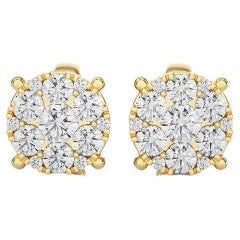 Moonlight Round Cluster Stud Earrings: 0.7 Carat Diamonds in 14k Yellow Gold