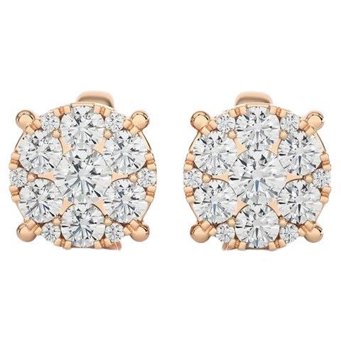 Moonlight Round Cluster Stud Earrings: 0.7 Carat Diamonds in 18k Rose Gold