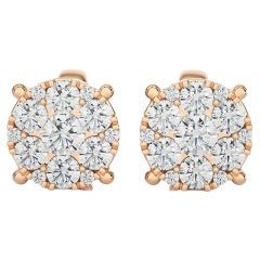 Moonlight Round Cluster Stud Earrings: 0.7 Carat Diamonds in 18k Rose Gold