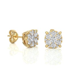 Moonlight Round Cluster Stud Earrings: 0.7 Carat Diamonds in 18k Yellow Gold