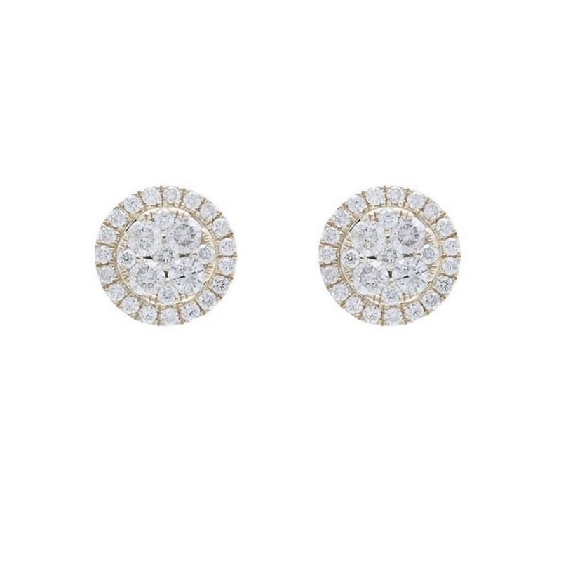 Modern Moonlight Round Cluster Stud Earrings: 0.79 Carat Diamonds in 14K Yellow Gold For Sale